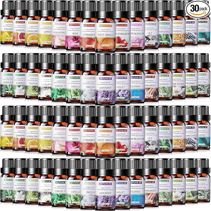 Nuanchu 30 Essential Oils Set Aromatherapy Natural Essential Oil Kit for Diffuser Candle Soap Making Massage Skin Care Sandalwood Eucalyptus Lavender Tea Tree Peppermint Aromatherapy Oil