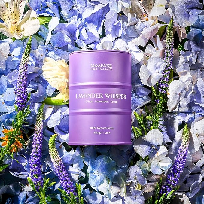 M&SENSE Lavender Scented Soy Candles for Home. 11.6oz 120 Hour Long Burning, Aromatherapy Candle for Stress Relief Meditation Relaxing, Appreciation Gifts for Mom Teacher Friends