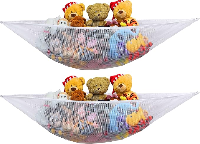 Simple Houseware 2 Pack Stuffed Animal Toy Hammock Net, Corner Wall Storage for Kids Room, White