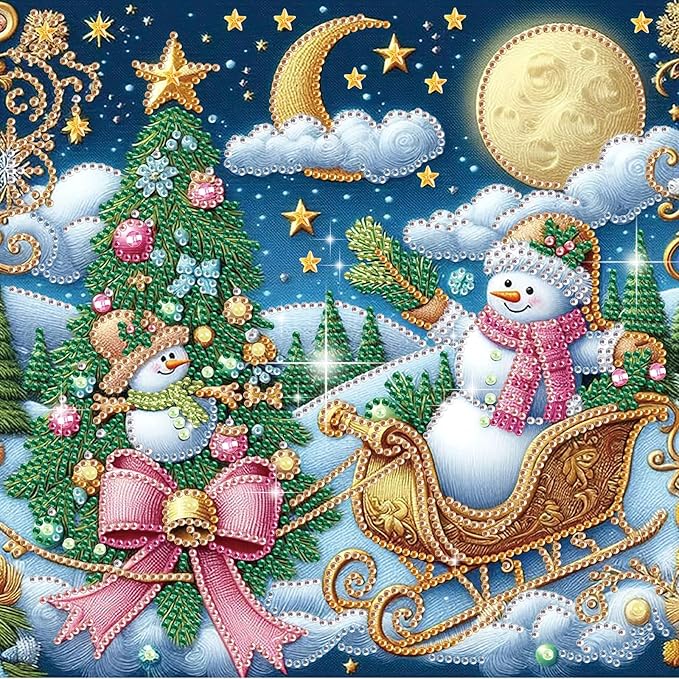 antor Christmas Diamond Painting Kit, 5D Special Shape Diamond Art for Adults, Snowman Christmas Tree DIY Crystal Rhinestones Diamond Painting Canvas, Holiday Wall Decor, Winter Home Decoration