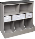 Badger Basket Combo Toy Storage Organizer and Bookshelf - Kids Storage Unit with 3 Removable Baskets, Open Shelves, Top Display Surface - Woodgrain and Gray