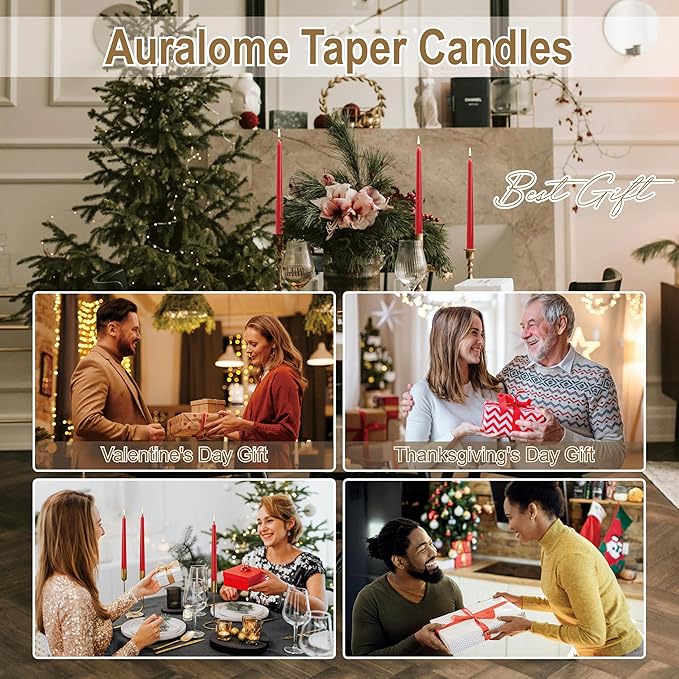 Red Taper Candles 10-Inch - Dripless Tall Christmas 12 Pack Tapered Candlesticks Unscented Smokeless Long Slow Burning Red Candle Sticks 8 Hours Paraffin Wax for Dinner Valentine’s Day Decor