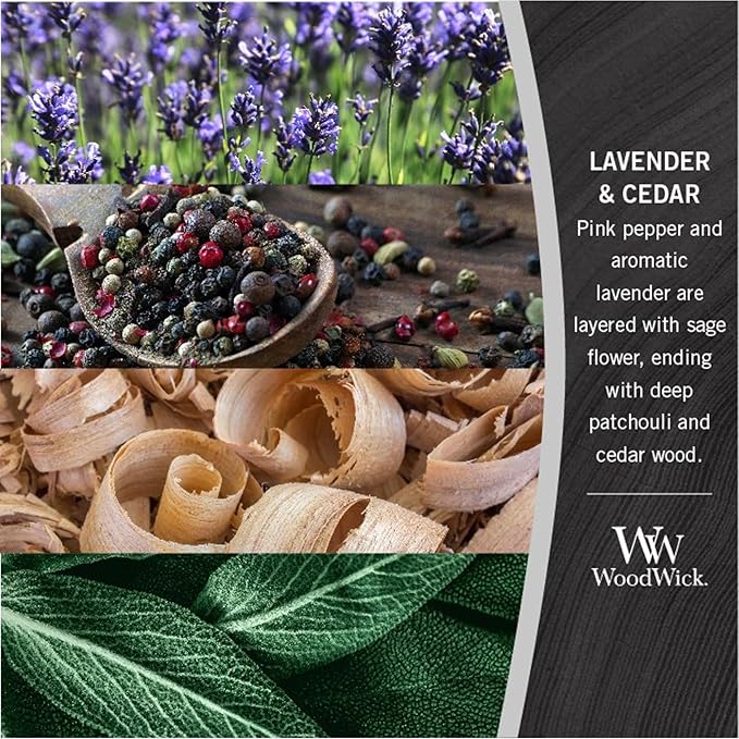 WoodWick Lavender & Cedar Holiday Candle Gifts for Women and Men, 16 oz Ellipse Candle with Crackling Wick
