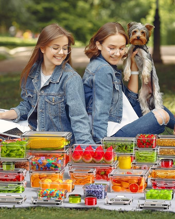 60 PCS Food Storage Containers with Lids, BPA-Free Plastic Food Containers for Kitchen Storage, Leak Proof, Reusable Meal Prep Containers with Labels & Pen