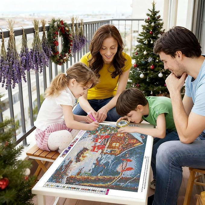 VIGEGU Christmas Diamond Art Kits for Adults,Winter Christmas Diamond Painting Kits for Beginners 5D Diamond Art,DIY Full Drill Round Gem Art Paintings for Home Wall Decor 16x12 in