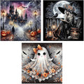 3 Pack Diamond Art Kits for Adults, Halloween Diamond Painting Kits for Adults, 5D DIY Round Drill Gem Art Paint With Diamonds Dots Crafts Kits for Home Decor Gift 14x14inch (Ghost Witch and Castle)