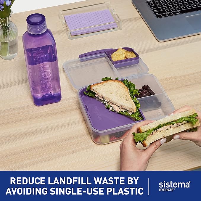 Sistema BPA Free Stackable Square Bottle, Assorted Colours, 475 ml