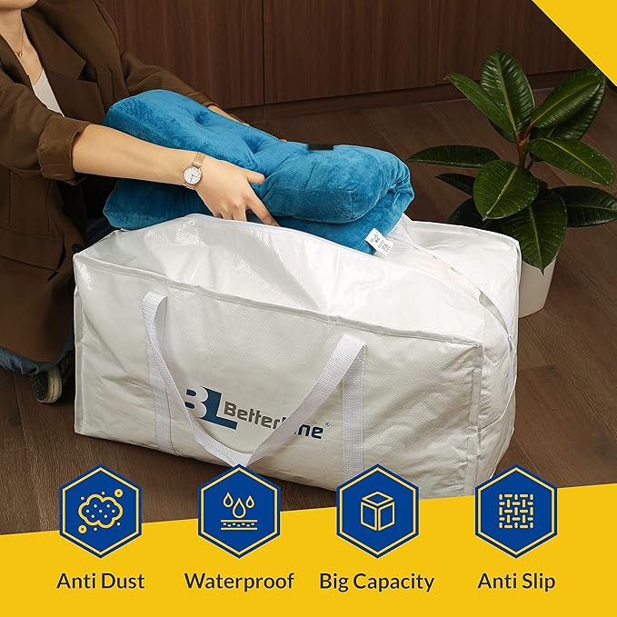 Heavy Duty Moving and Storage Bag - 29"x13"x15" Inches Tote with Reinforced Handles - Holds up to 65 lbs. - Tear and Water Resistant - Multi-Purpose and Foldable Double Zipper Polypropylene Bag