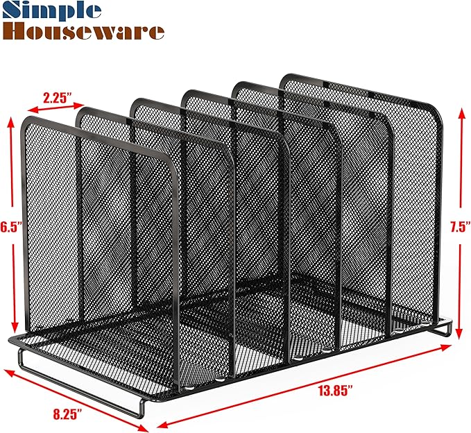 Simple Houseware Expandable 5 Section Upright File Sorter Organizer, Black