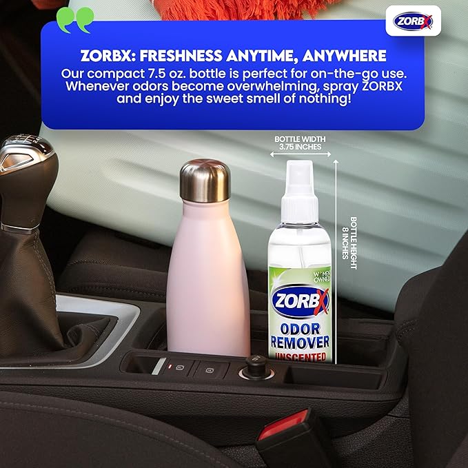 ZORBX Unscented Odor Eliminator for Strong Odor 7.5 Fl Oz, Pack of 4 - Used in Hospitals & Healthcare Facilities - Advanced Formula, Fast-Acting Odor Remover Spray for Dog, Cat, House & Carpet