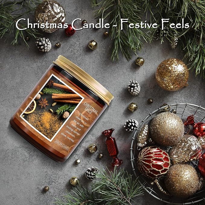 Christmas Candle | Christmas Spice Scented Candle, Holiday Candles Gift, Soy Wax Candle for Home Scented, Aromatherapy Jar Candles, Gifts for Women and Men, Cozy Winter Candles for Home Decor, 7 oz