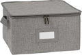 Covermates Dish Storage Box – China & Dinner Plate Storage Container with Dual Zippers, Reinforced Handles, ID Window & Stackable Structured Walls for Dishware Organization, Grey Heather