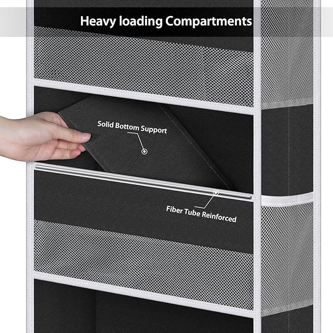Univivi Hanging Storage Organizer Nursery Closet Cabinet Baby Storage with 5 Large Compartments 6 Side Pockets for Cosmetics, Toys and Sundries (Black)