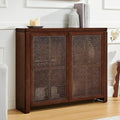 Amposei Mid Century Modern Rattan Sideboard 39.4’’ Small Coffee Bar Console Buffet Cabinet Table for Living Dining Room Entryway Hallway, Walnut
