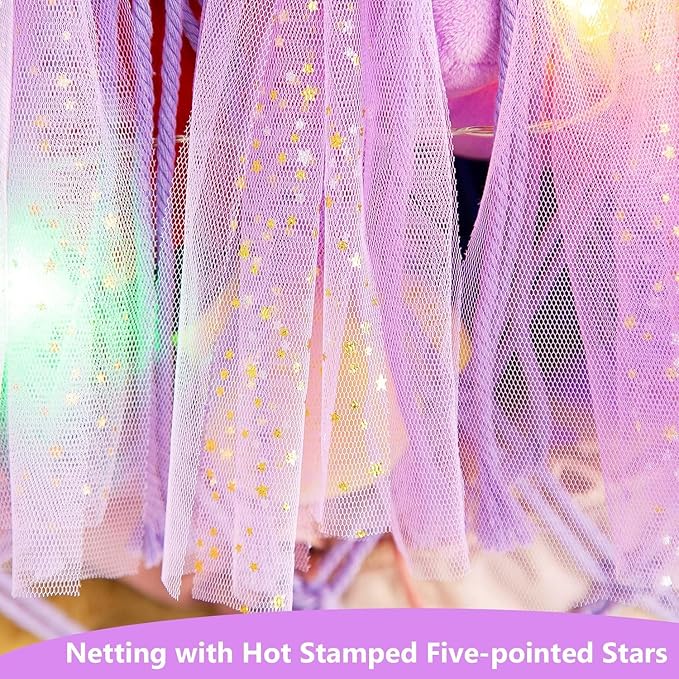 Large Stuffed Animal Net or Hammock with Led and Mesh Ribbon Wall Hanging Toy Net for Stuffed Animals Creative Stuff Animal Storage Ideas Macrame Toy Hammock Stuffed Animal Hammock-Purple