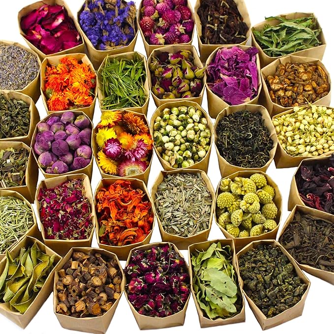 30Bags Natural Dried Flowers, DIY Soap,Bath Bomb,Candle,Aromatherapy Oil,Cake,Resin Jewelry Making,Bath,Nail -Lavender,Don't Forget Me,Rose,Jasmine