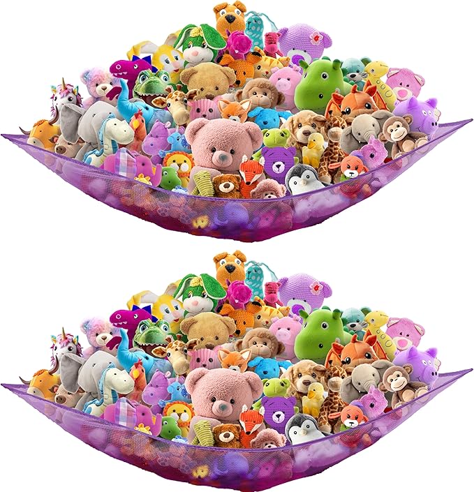 Simple Houseware 2 Pack Stuffed Animal Toy Hammock Net, Corner Wall Storage for Kids Room, Purple