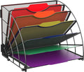 SUPEASY Fan Shaped Desk File Organizer, 6 Compartments for Filing Paper Bills, Letters, Desk Accessories for Workspace, School, Office, Waiting Room, Classroom Storage, Black