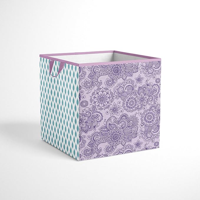 Bacati - Small Storage Tote Paisley Isabella Purple/Lilac/Aqua Girls 10 x 10 x 10 inches
