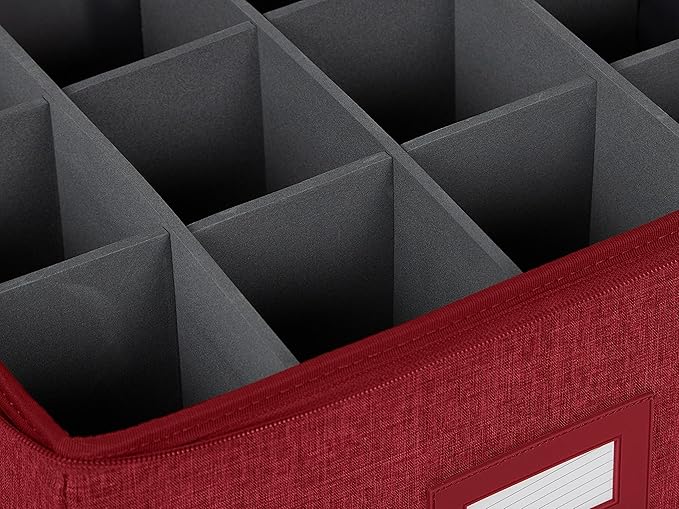 Covermates Cup and Mug Storage Box with Dividers, Stackable Organizer for Coffee Mugs & China Cups, Heavy-Duty Polyester with Handles, Zipper Closure & ID Window, Red Heather