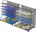 Simple Houseware 6-Tier Sliding File Organizer, Desk Letter Tray for Document and Mail Sorting, Black, 2 Packs