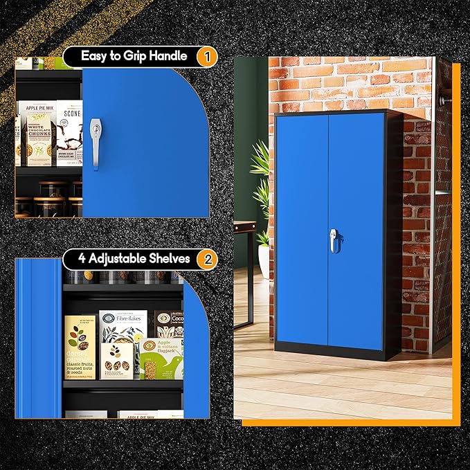Greenvelly Metal Garage Storage Cabinet,72" Steel Storage Cabinets with Doors and Adjustable Shelves, Metal Tool Cabinets, Locking File Cabinet for Home Office, Garage, School (Black Blue36 Wx18 D)