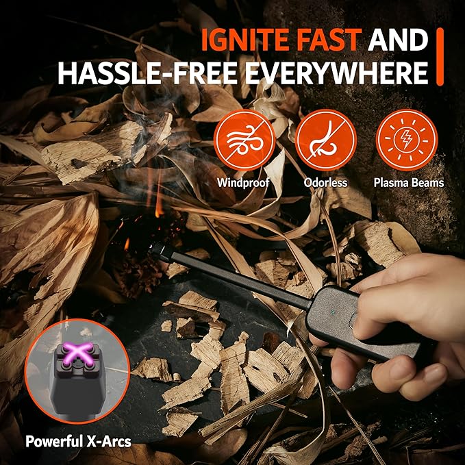 Candle Lighter, Windproof Electric Lighter Arc Lighter with USB-C Charging Battery Indicator | X-Type Plasma Beams | for Candles, Cooking, Stoves, Camping