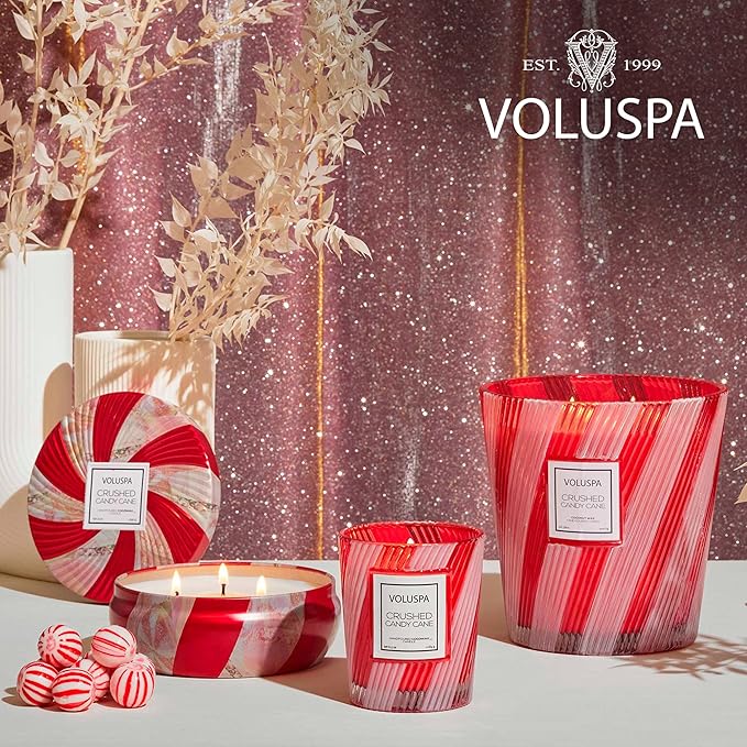 Voluspa Crushed Candy Cane, Large Candle Jar, 18 oz, 100 Hour Burn Time, Coconut Wax for Clean Burning, Handcrafted in The USA