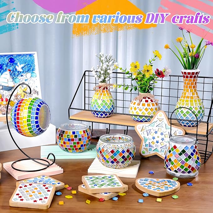 Joyclub DIY Mosaic Candle Holder Kit Mosaic Kits for Adults Stained Glass Tealight Candle Holder for Home Lighting Decor Girls Birthday Craft Gifts