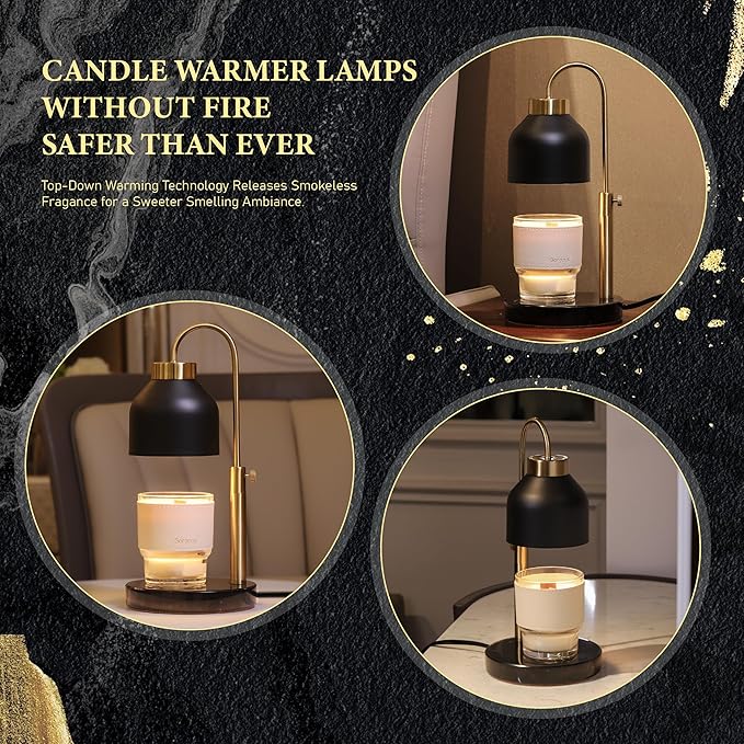 AIKUT Candle Warmer Lamp, with 2 Bulbs,Timer & Dimmer,Compatible with Large Yankee Candle Jars,3 Wick Candles,Height Adjustable Electric Top Melter,110-120v, (Black Marble)