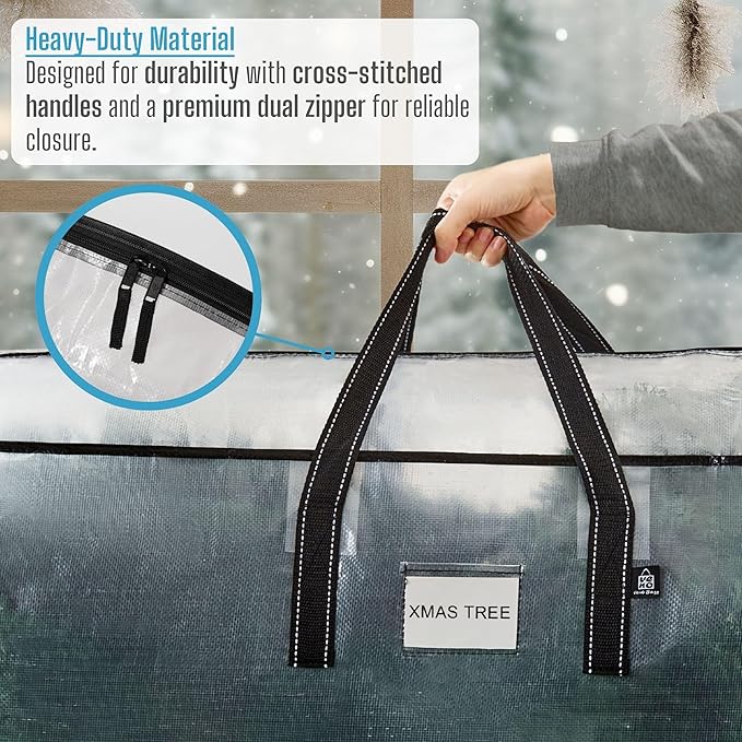 VENO 2 Pack Clear Christmas Tree Storage Bag - Fits 9 Ft Artificial Trees, Heavy Duty Large Bags with Zipper, Durable Handles, and Labeling Card Slot, Alternative to Storage Boxes with Lids (2 Pack)