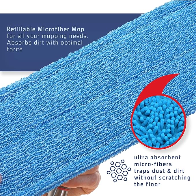 Floor Mop Microfiber Cleaning System - Washable Scrubbing and Reusable Microfiber for Hardwood, Laminate and Tile, Dust Mop, Soft Refills for Wood, Walls, Vinyl, Kitchen