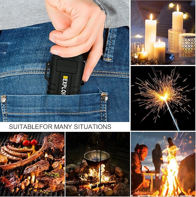 Lafagiet Waterproof Arc Lighter, Outdoor Dual Plasma Arc Lighter, USB Rechargeable Flameless Electric Lighters for Camping, Hiking, Survival Tactical (F13-Black)