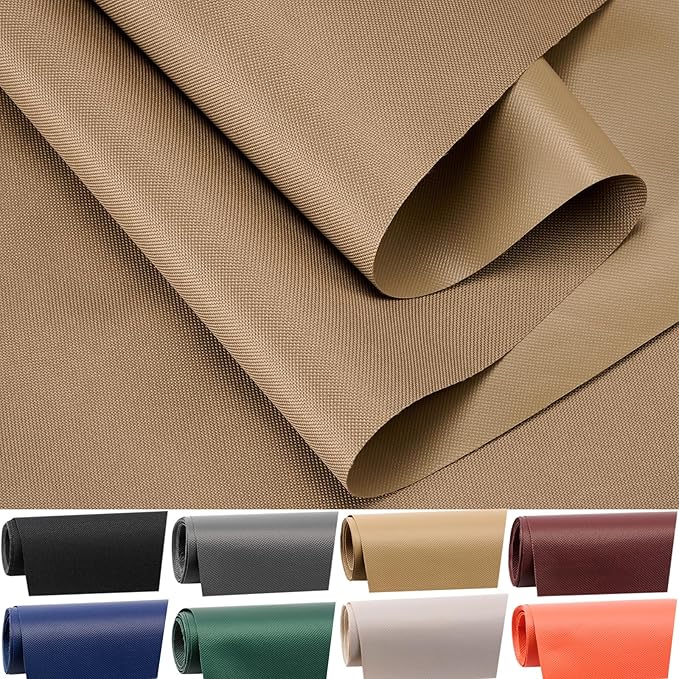 Waterproof Canvas Fabric by The Yard 60" W 600 Denier PVC Backing Water Repellent Polyester Upholster Fabric Material for Indoor Outdoor Marine Awning Tent Craft DIY(1 Yard, Khaki)