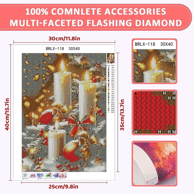 Skyboda Christmas Diamond Art Kits for Adults Beginners, Christmas Candles Diamond Painting Kits for Adults,5D Full Drill DIY Diamond Dot Gem Art Kit Wall Home Decor Arts Craft 12x16 inch