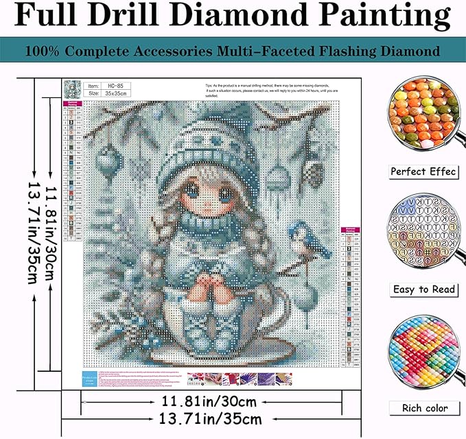 Christmas Diamond Painting Kits for Adults Beginners,DIY Winter Girl Diamond Art,5D Full Round Drill Diamond Dot Gem Art Kits,Home Wall Decor 14x14 Inch