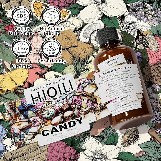 HIQILI Candy Fragrance Oil for Diffusers for Home, Sweet Scent, Perfect for Soap & Candle Making, Long-Lasting - 1 Fl Oz