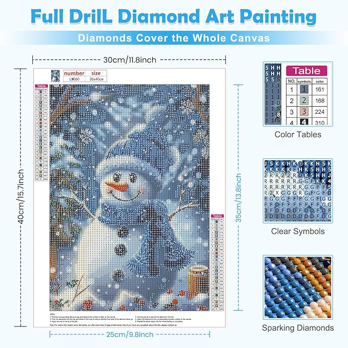 MOGTAA Christmas Snowman Diamond Art Kits for Adults, 5D Full Drill Diamond Painting Kits for Adults Beginner, DIY Winter Round Diamond Dots for Adults, Gem Art for Home Wall Decor 12 X 16 Inch