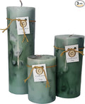 Handmade Scented Candle - Long Burning Pillar - Sage Scent (Set of 3)