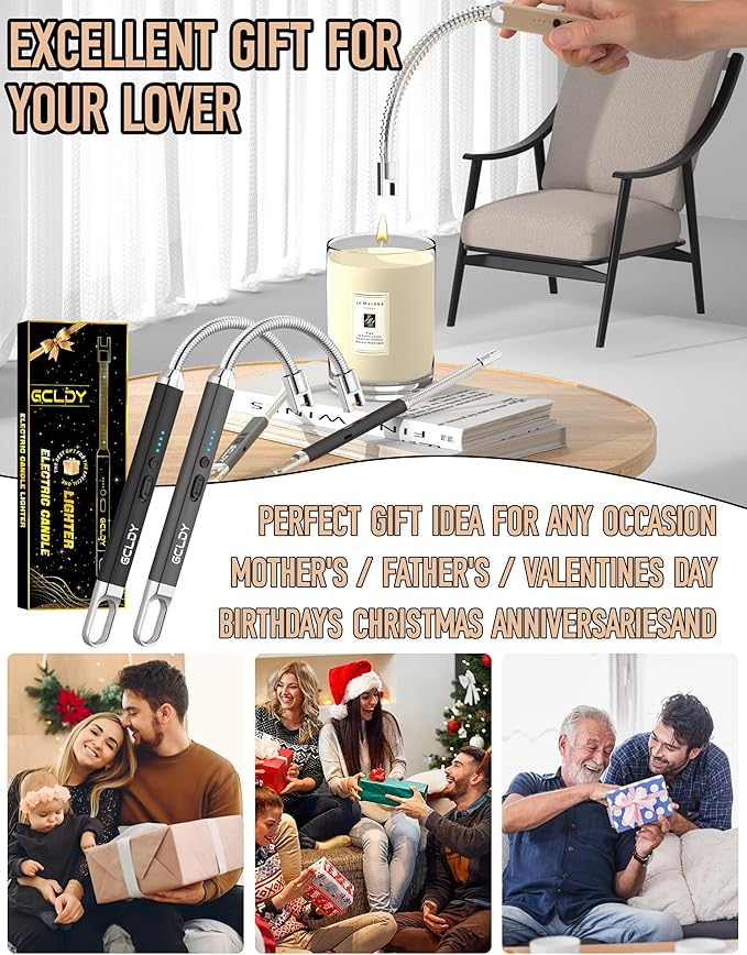 2 Pack Electric Candle Lighter, Best Stocking Stuffers 2025 for Women Men Adults, Birthday Gift for Women Wife Mom Sister Nana Men, Rechargeable Lighter for Candle Grill Home Kitchen BBQ Camping