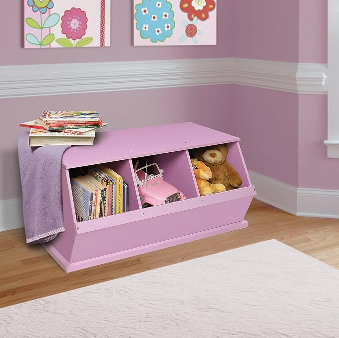 Badger Basket Stackable 3-Bin Storage Cubby - Modular Toy and Craft Organizer with Wide Mouth Bins, Expandable Design, Solid Panel Construction - Compatible with Other Units - Lilac