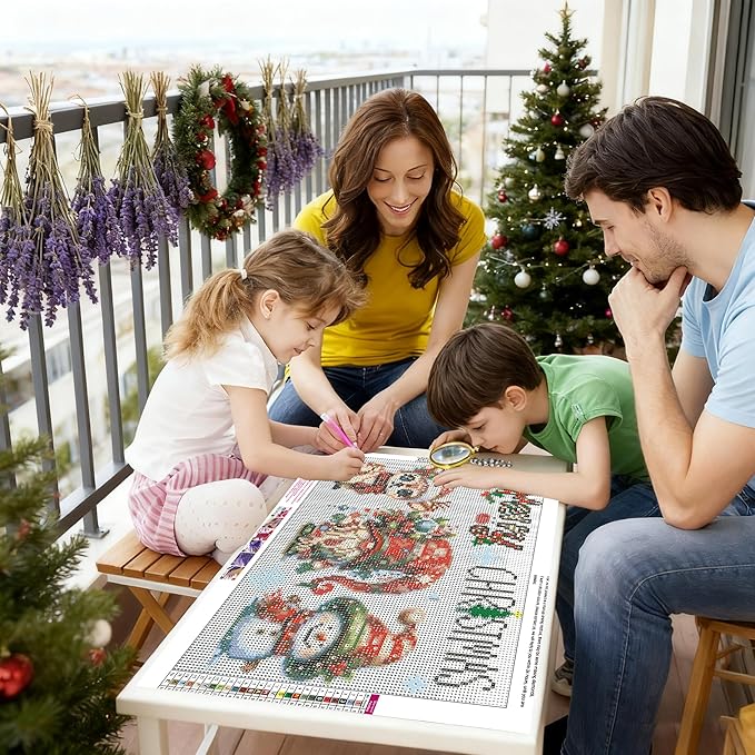 VIGEGU Christmas 5D Diamond Art Kits for Adult, Xmas Snowman Deer Gnome DIY Christmas Diamond Painting for Adults, 5D Full Round Drill Craft for Home Wall Decoration 16x12 Inch