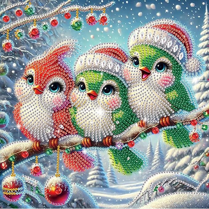 antor Christmas Diamond Painting Colorful Birds on Branches, 5D DIY Special Shaped Diamond Art Kits for Adults, Crystal Rhinestones Winter Holiday Diamond Painting Canvas, Christmas Home Wall Decor