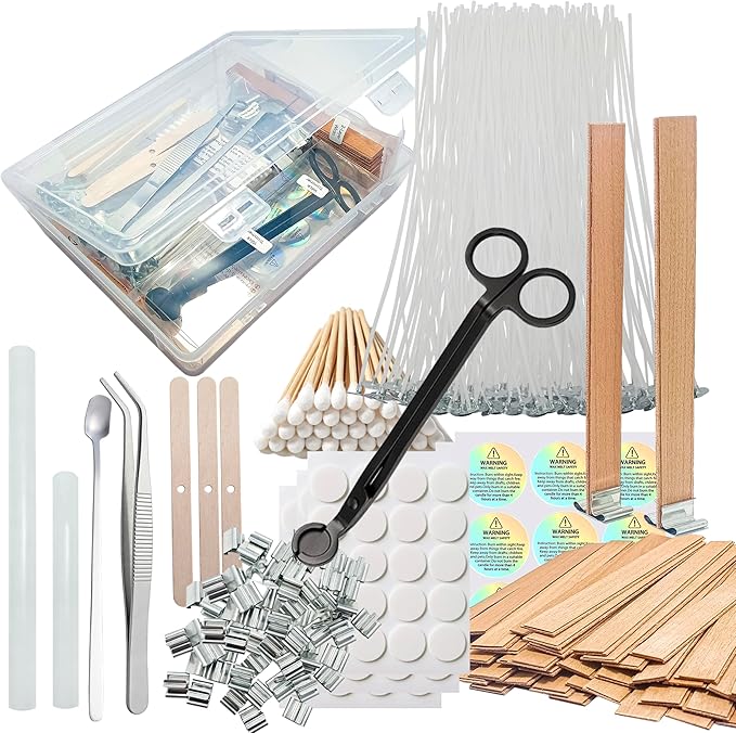 150 Pcs Candle Wick Set with Storage Box, Double-Layered Rosewood Wicks, Cotton Wicks, Trimmer, Tweezers & More, for DIY Candle Making & Gifting (Trimmer+ Wooden(5.1")+Cotton(6"))