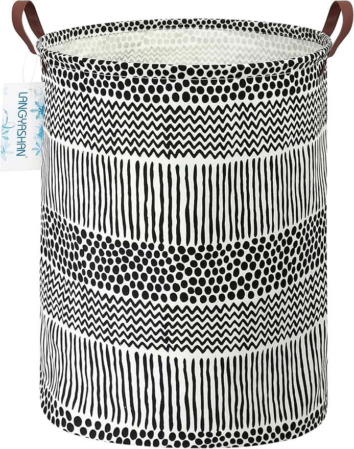 LANGYASHAN Laundry Basket Canvas Fabric Collapsible Organizer Basket for Storage Bin Toy Bins Gift Baskets Bedroom Clothes Children Nursery Hamper (Black line)