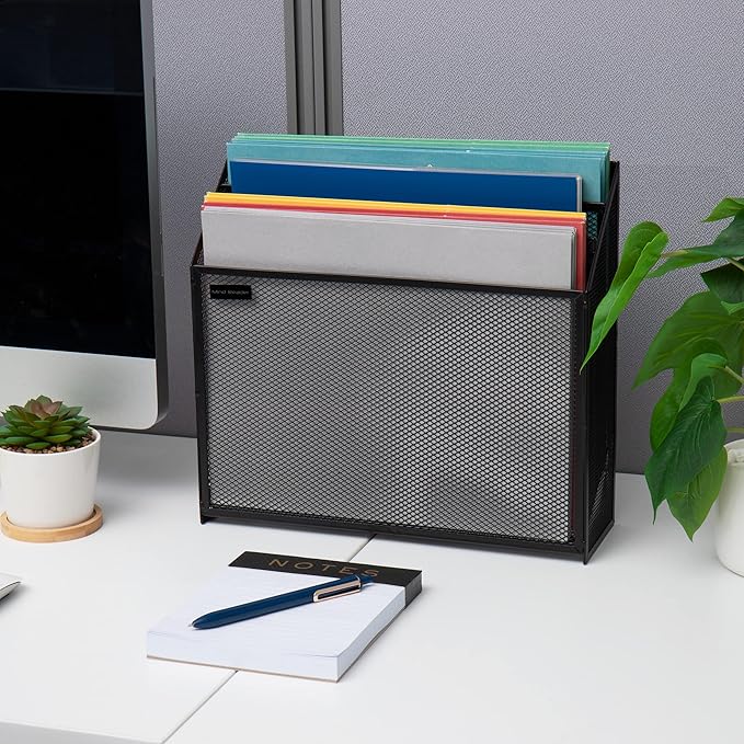 Mind Reader Metal Mesh File Organizer, Black | 3-Tier | Desktop | Modern Style | Pack of 4