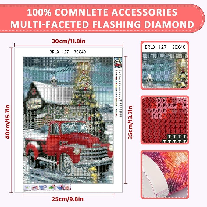 Skyboda Red Truck Diamond Art Kits for Adults Beginners, Christmas Tree Diamond Painting Kits for Adults,5D Full Drill DIY Diamond Dot Gem Art Kit Wall Home Decor Arts Craft 12x16 inch