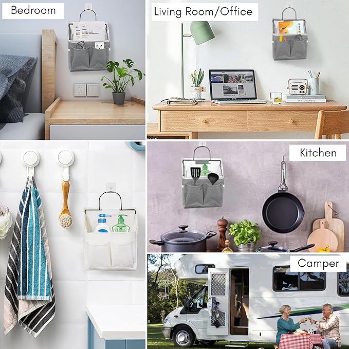 Kanrichu 4pcs Wall Hanging Storage Bag, Wall Hanging Baskets for Organizing as Over the Door Organizer, Wall File Organizer, Rv Storage and Organization. For Bedroom, Office, Camper (Gray-Upgraded)