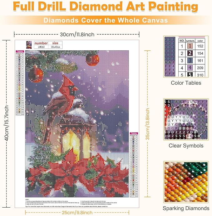 MOGTAA Christmas Cardinal Diamond Art Kits for Adults, 5D Full Drill Diamond Painting Kits for Adults Beginner, DIY Flowers Round Diamond Dots for Adults, Gem Art for Home Wall Decor 12 X 16 Inch