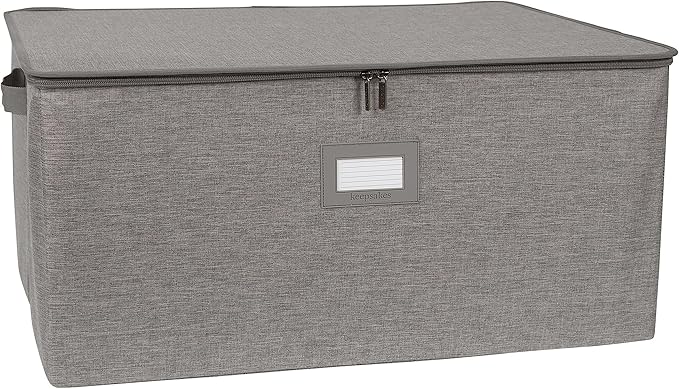 Covermates Keepsakes Zip-Top Storage Box Set, 3 Pack Heavy Duty Polyester Organizer Bins, Stackable Design, ID Window, Reinforced Handles, Closet Home Storage, Grey Heather